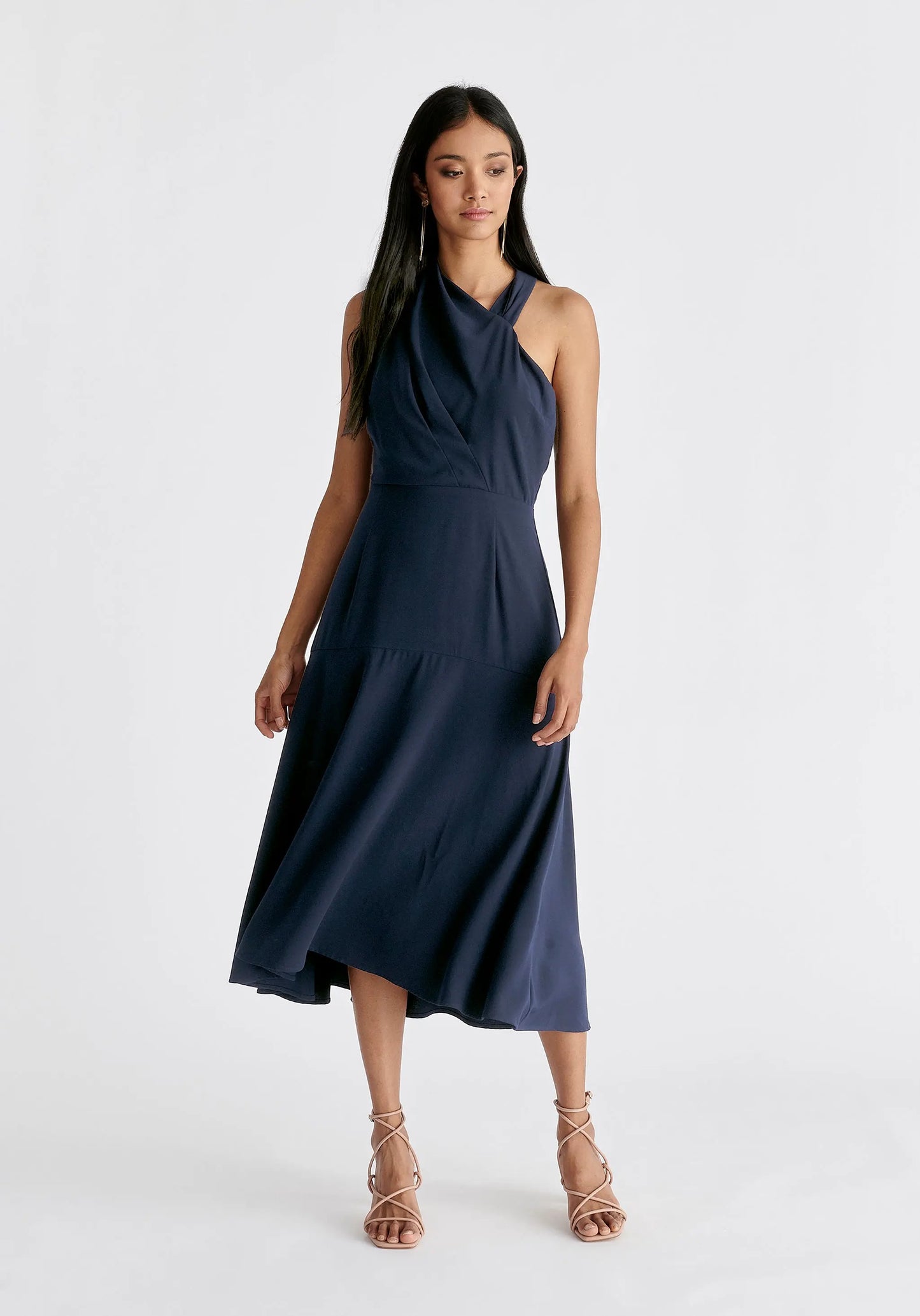 Asymmetric Neck Midi Dress Paisie