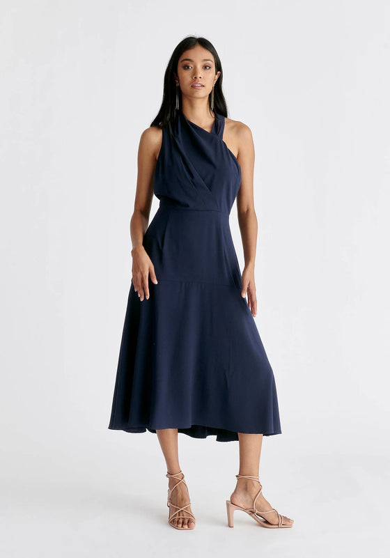 Asymmetric Neck Midi Dress Paisie