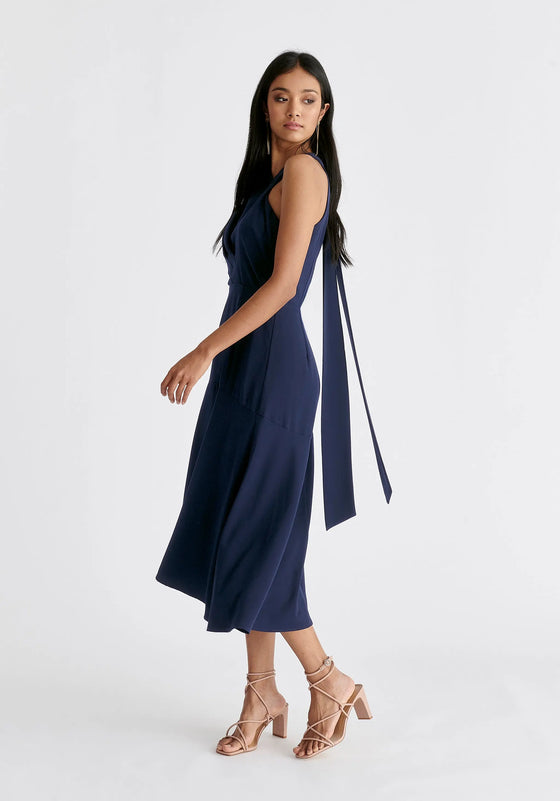 Asymmetric Neck Midi Dress Paisie
