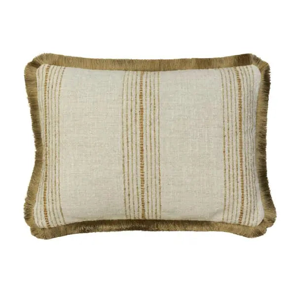 Atrani Stripe Ochre, Sustainable Feather, Cushion Sophie Paterson With Trim/Fringe & Linen & Linen Blend & Viscose Blend Andrew Martin
