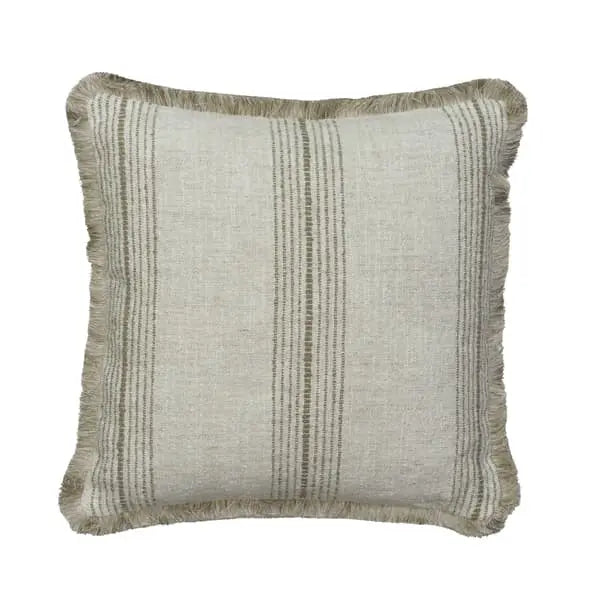Atrani Stripe Taupe, Sustainable Feather, Cushion Sophie Paterson With Trim/Fringe & Linen Blend Plain Texture & Stripe Andrew Martin
