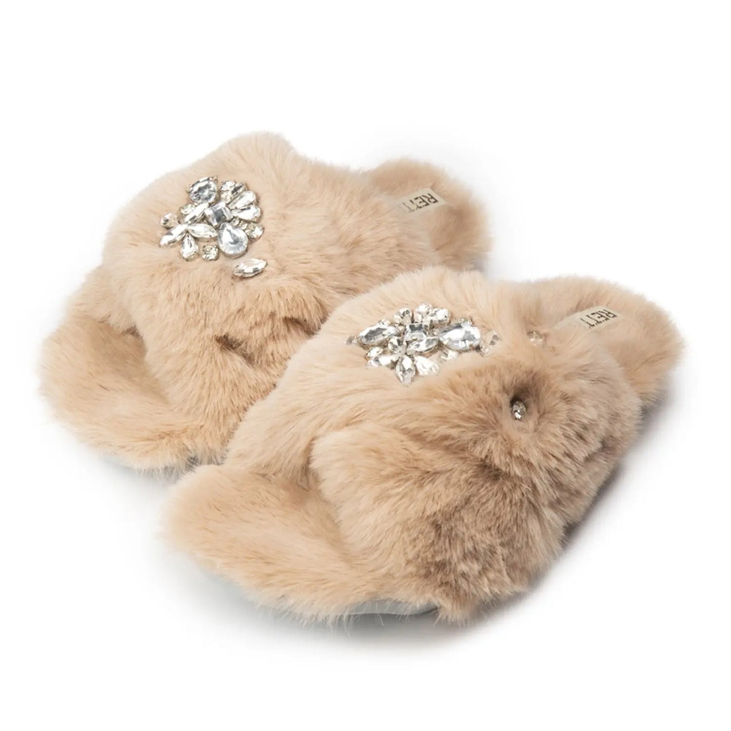 Audrey Mink Luxury Plush Diamanté Embellished Handmade Slipper Rettrose