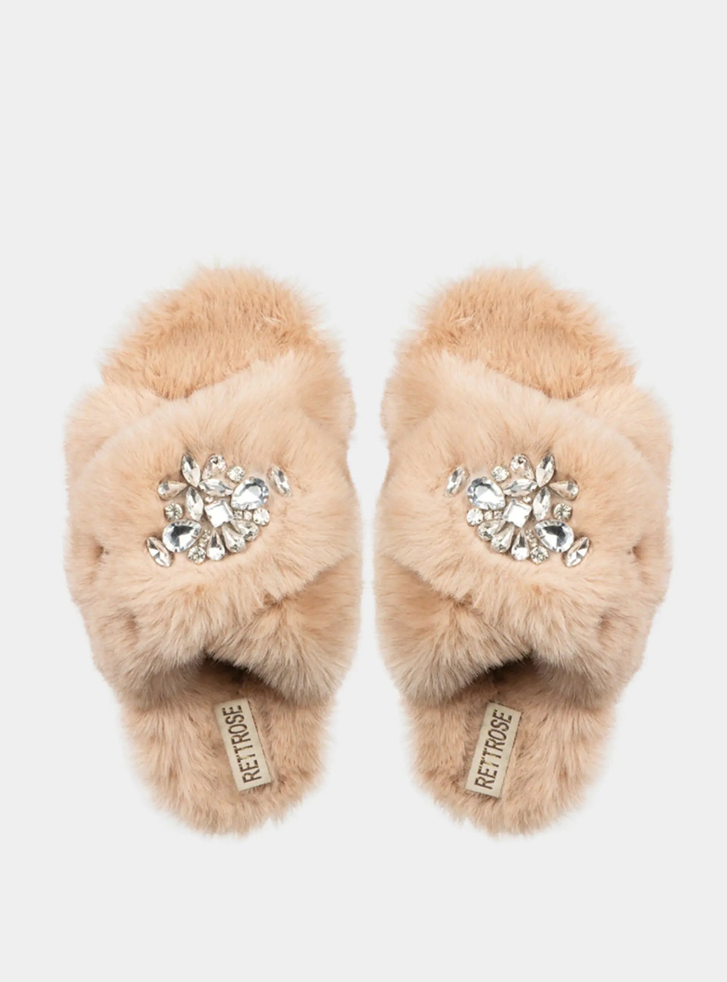 Audrey Mink Luxury Plush Diamanté Embellished Handmade Slipper Rettrose