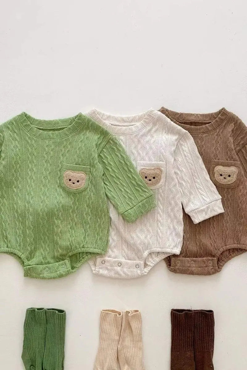 Autumn Bear Bodysuit, Green, White or Brown Cozy Crew Club