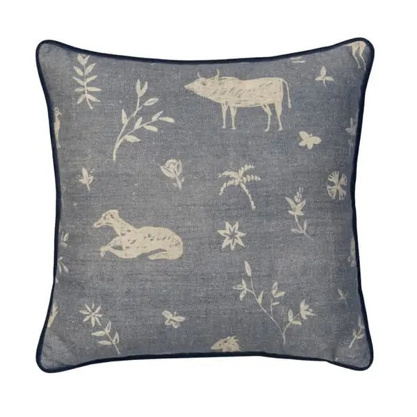 Avebury Denim, Sustainable Feather, Cushion Linen & Linen Blend & Viscose Blend Animal & Floral Andrew Martin