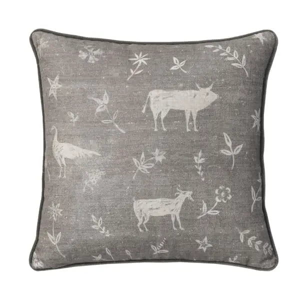Avebury Smoke, Sustainable Feather, Cushion Linen & Linen Blend & Viscose Blend Animal & Floral Andrew Martin