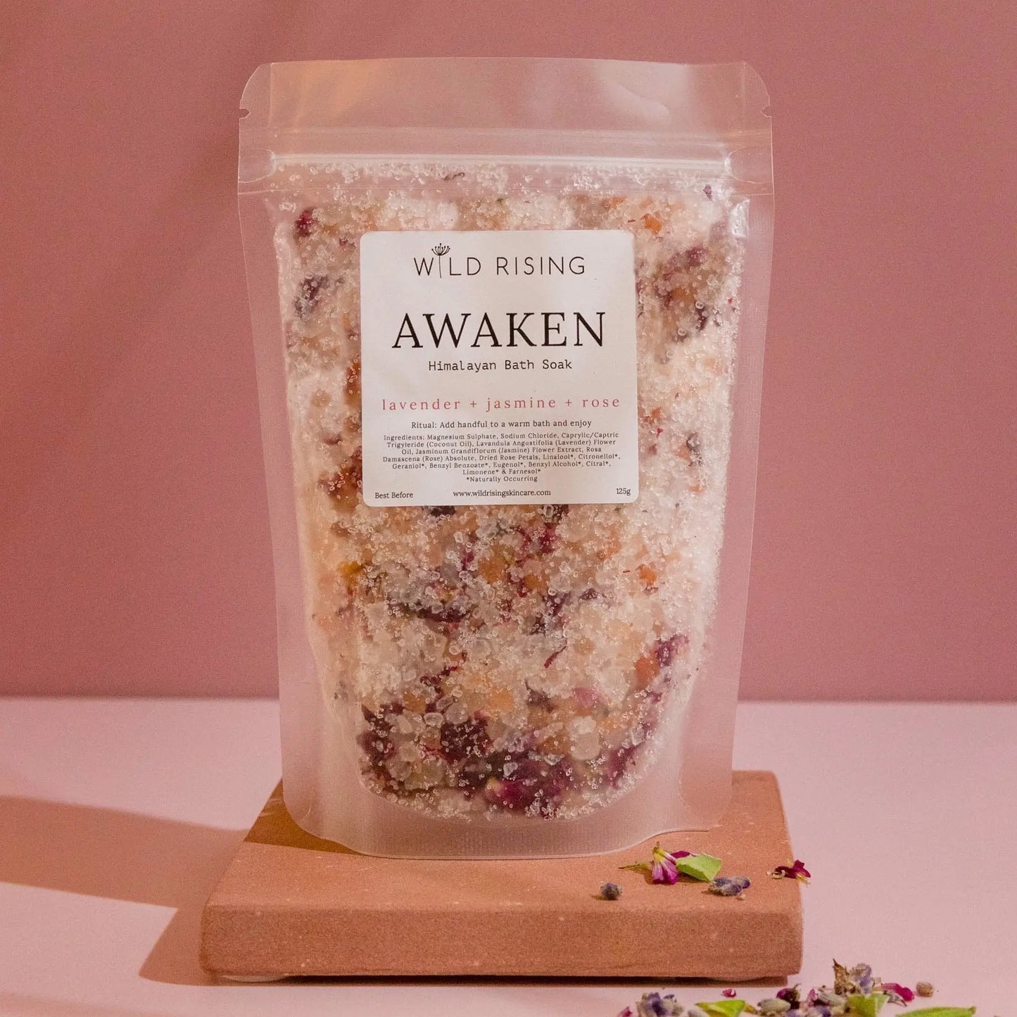 Awaken - Lavender, Jasmine and Rose Bath Salts 125g Wild Rising Skincare
