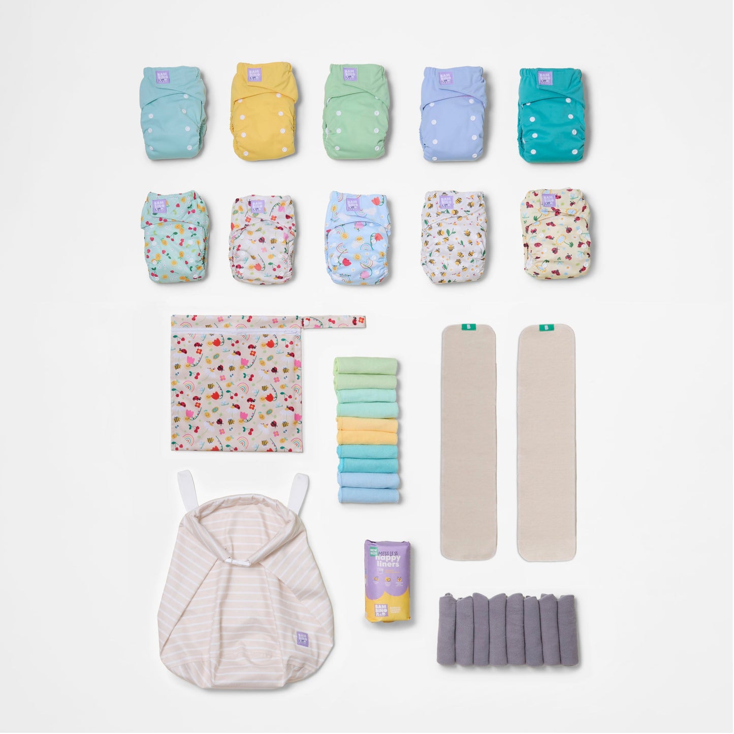 The Essentials Reusable Nappy Bundle in Garden Party + Pastels Bambino Mio (UK)