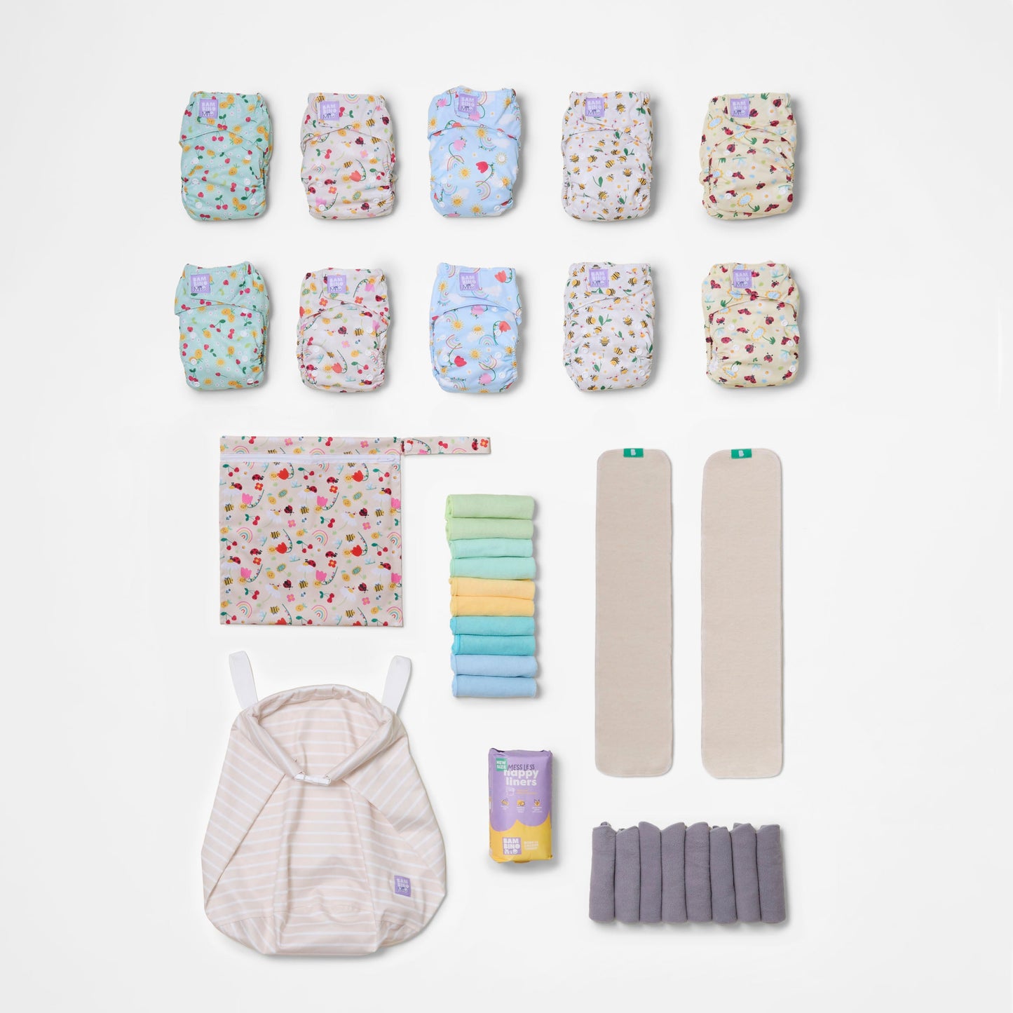 The Essentials Reusable Nappy Bundle in Garden Party Bambino Mio (UK)