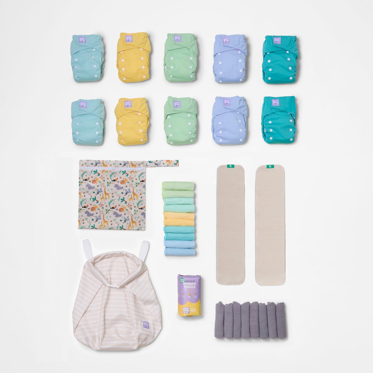 The Essentials Reusable Nappy Bundle in Paintbox Pastels Bambino Mio (UK)