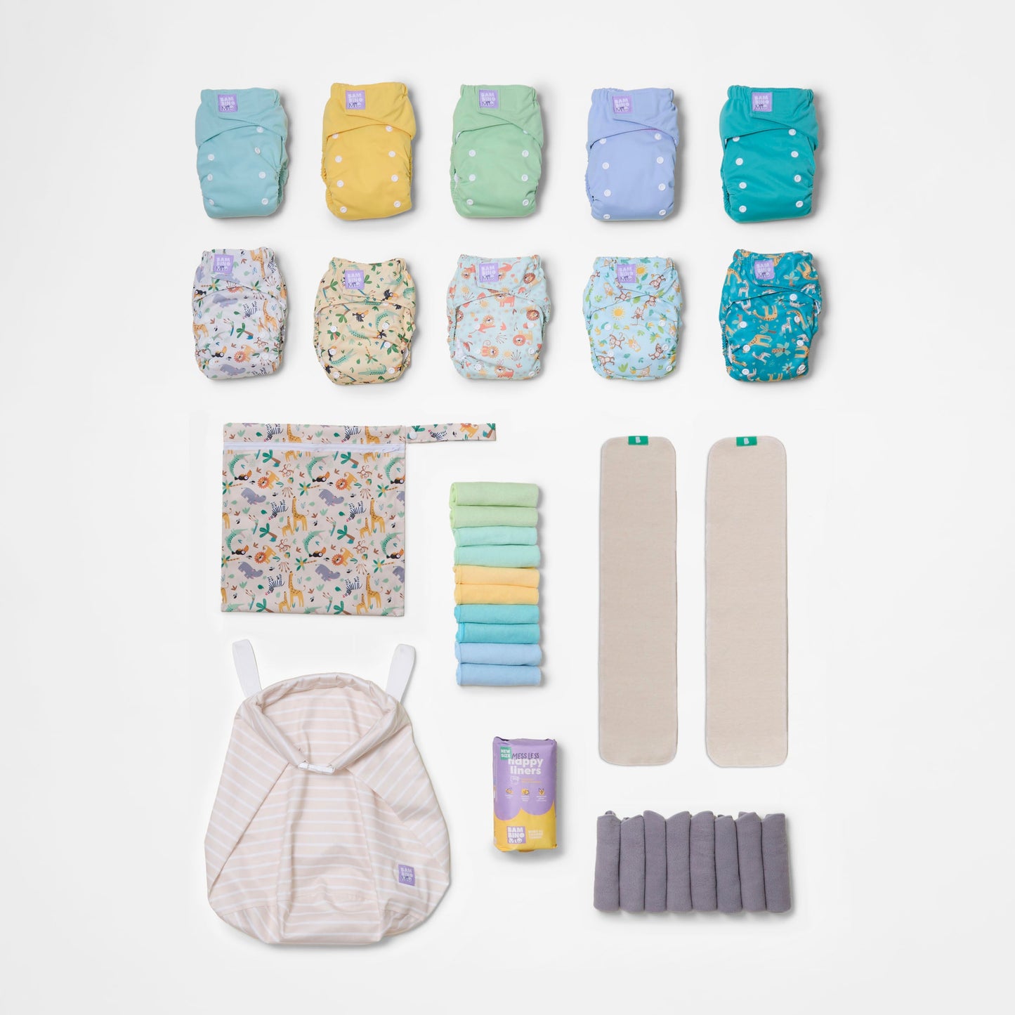 The Essentials Reusable Nappy Bundle in Wild Life + Pastels Bambino Mio (UK)