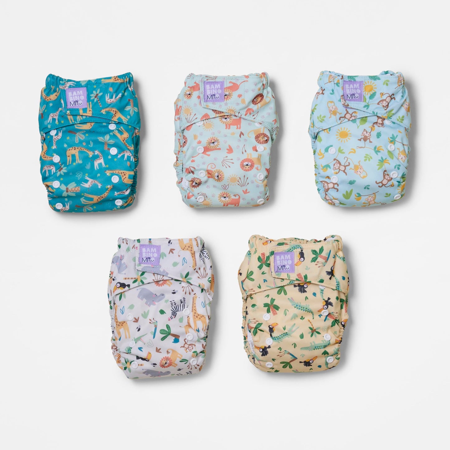 Revolutionary Reusable Nappy Bundle 5 Pack in Wild Life Bambino Mio (UK)