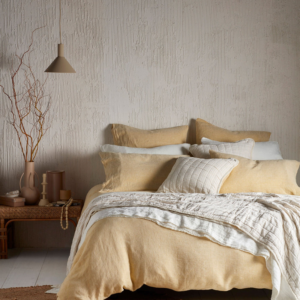 Yellow Vivienne 100% Cotton Quilted Cushion Cover The Secret Linen Store
