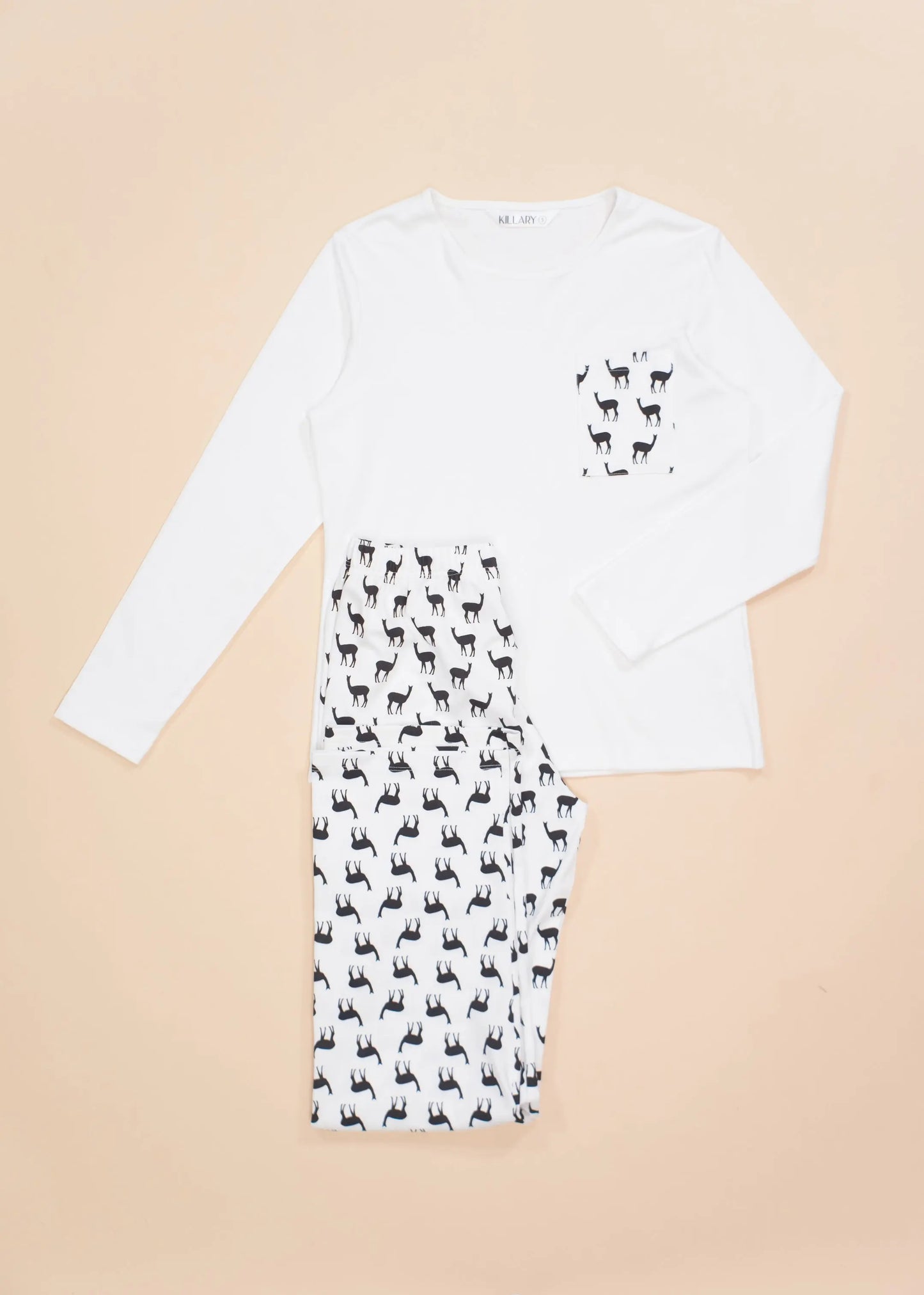 B&W vicunas Women's Pima Cotton Long Sleeve Pyjama Trouser Set killarysleepwear