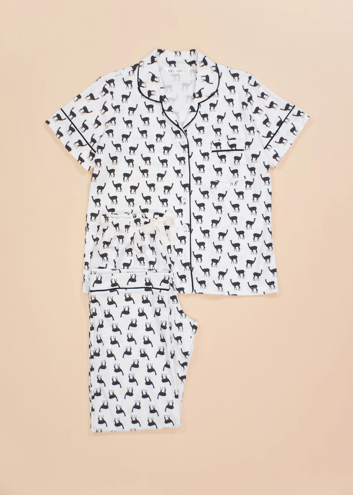 B&W vicunas Women's Pima Cotton Short Sleeve Pyjama Trouser Set killarysleepwear