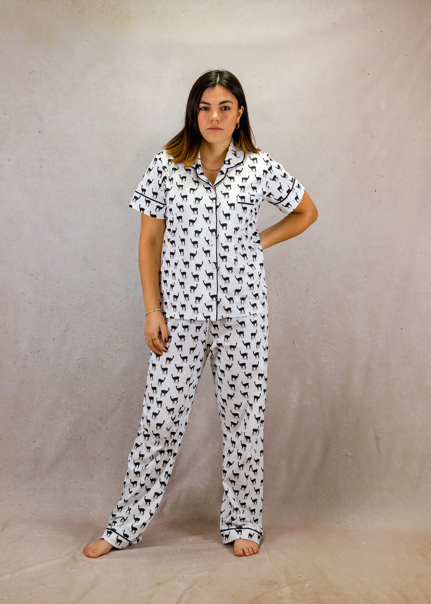 B&W vicunas Women's Pima Cotton Short Sleeve Pyjama Trouser Set killarysleepwear