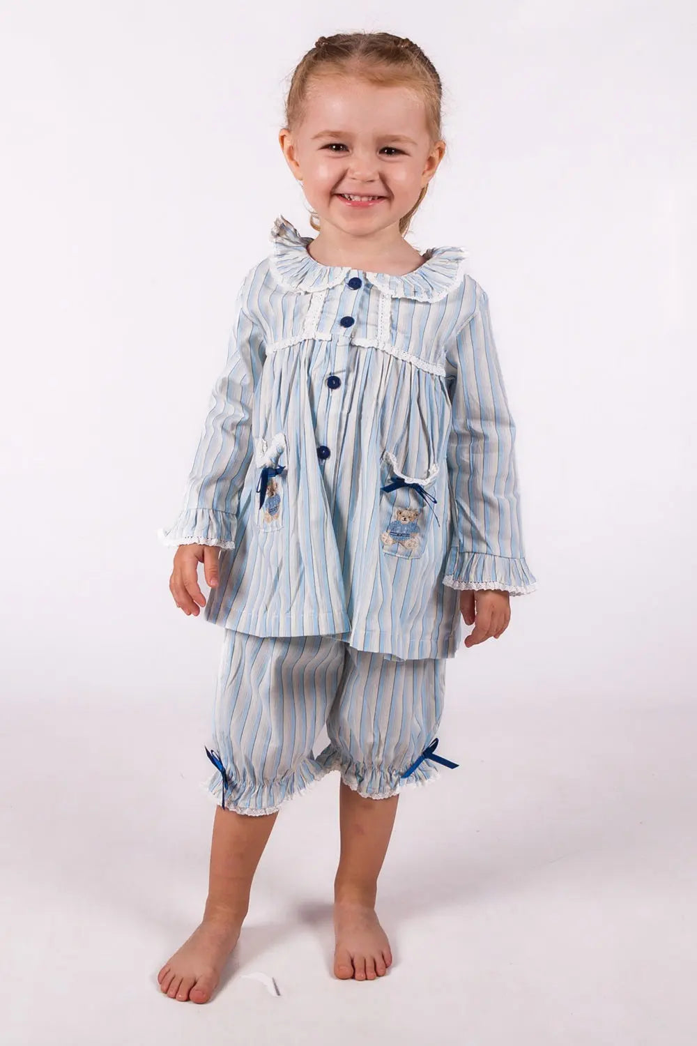 Baby Girl Blue Stripe Teddy Bloomer Pyjama Trouser Set BEAU KiD