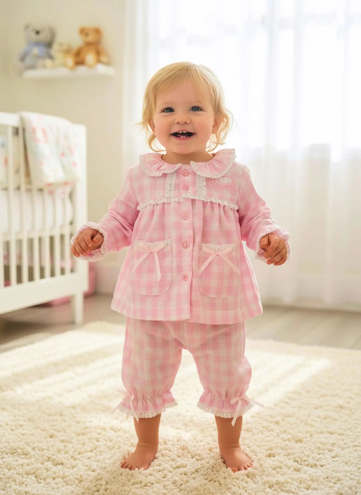 Baby Pink Check Bloomer Pyjama Trouser Set BEAU KiD