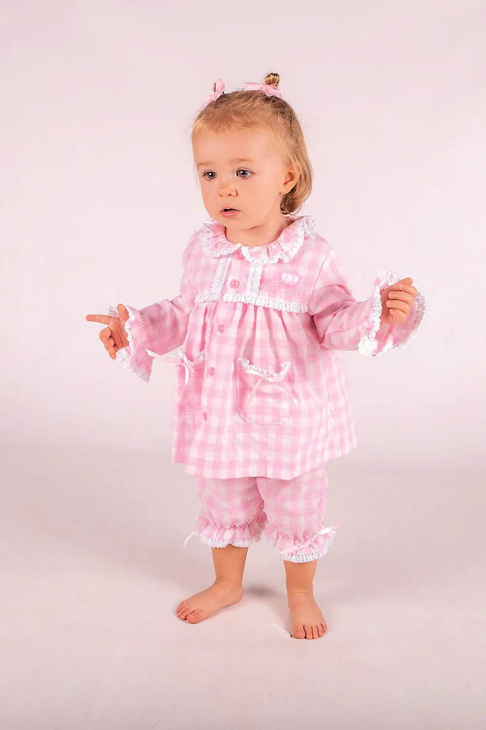 Baby Pink Check Bloomer Pyjama Trouser Set BEAU KiD