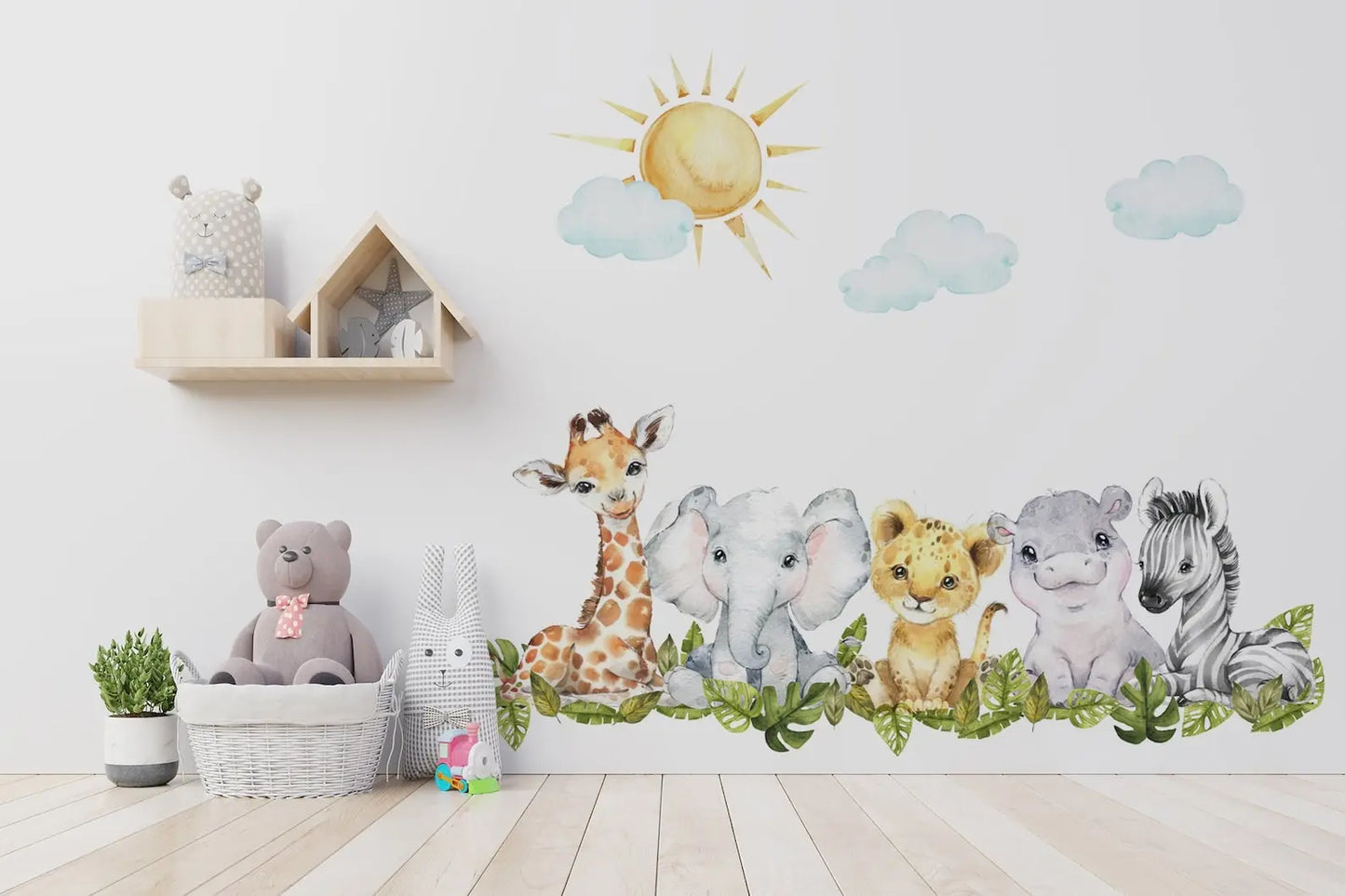 Baby Safari Animals Watercolor Wall Decal | Nursery Mural | Lion Elephant Sticker ClickWalls