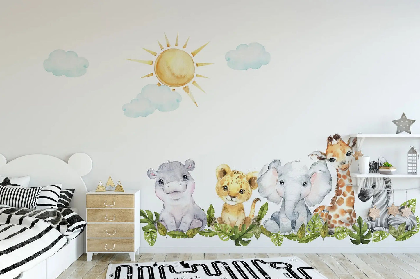Baby Safari Animals Watercolor Wall Decal | Nursery Mural | Lion Elephant Sticker ClickWalls