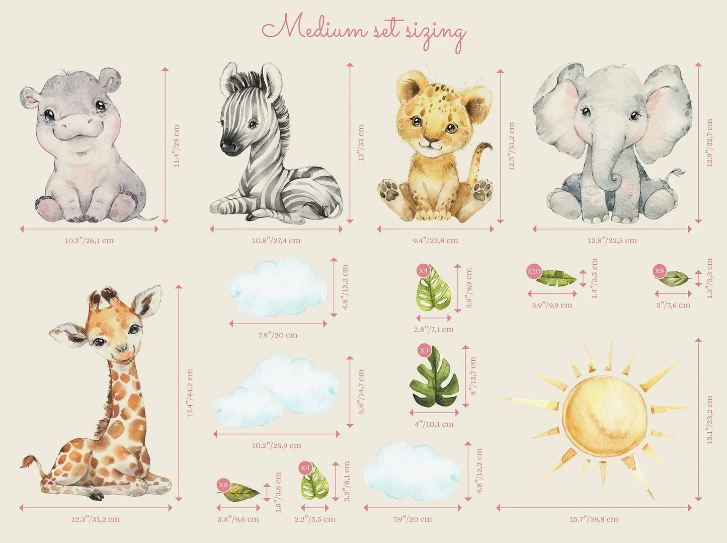 Baby Safari Animals Watercolor Wall Decal | Nursery Mural | Lion Elephant Sticker ClickWalls