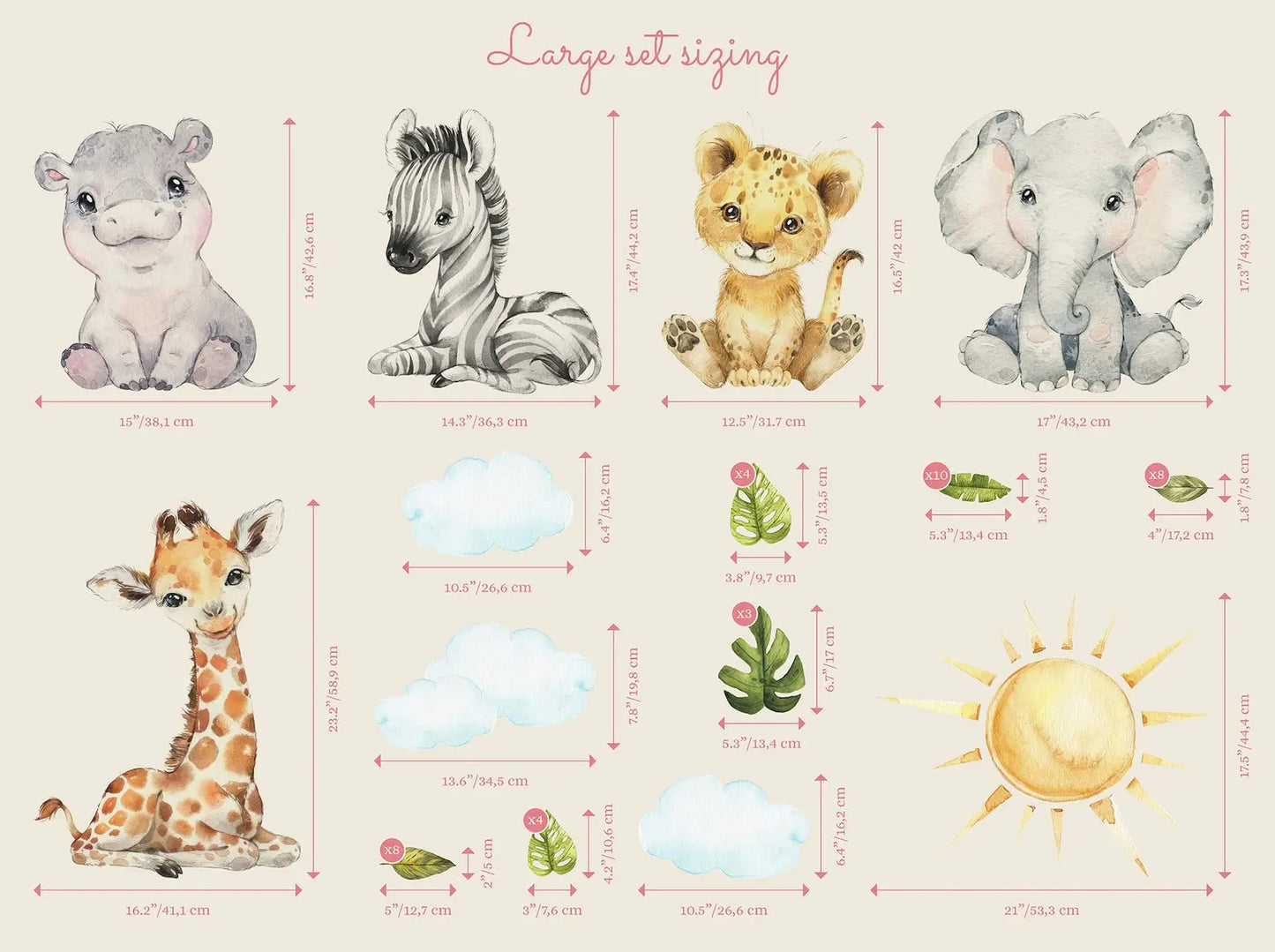 Baby Safari Animals Watercolor Wall Decal | Nursery Mural | Lion Elephant Sticker ClickWalls