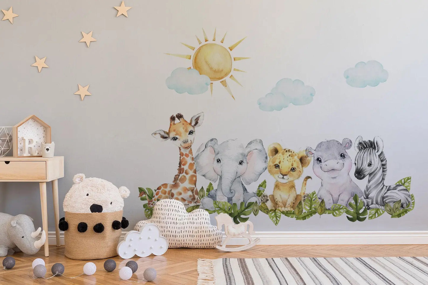 Baby Safari Animals Watercolor Wall Decal | Nursery Mural | Lion Elephant Sticker ClickWalls