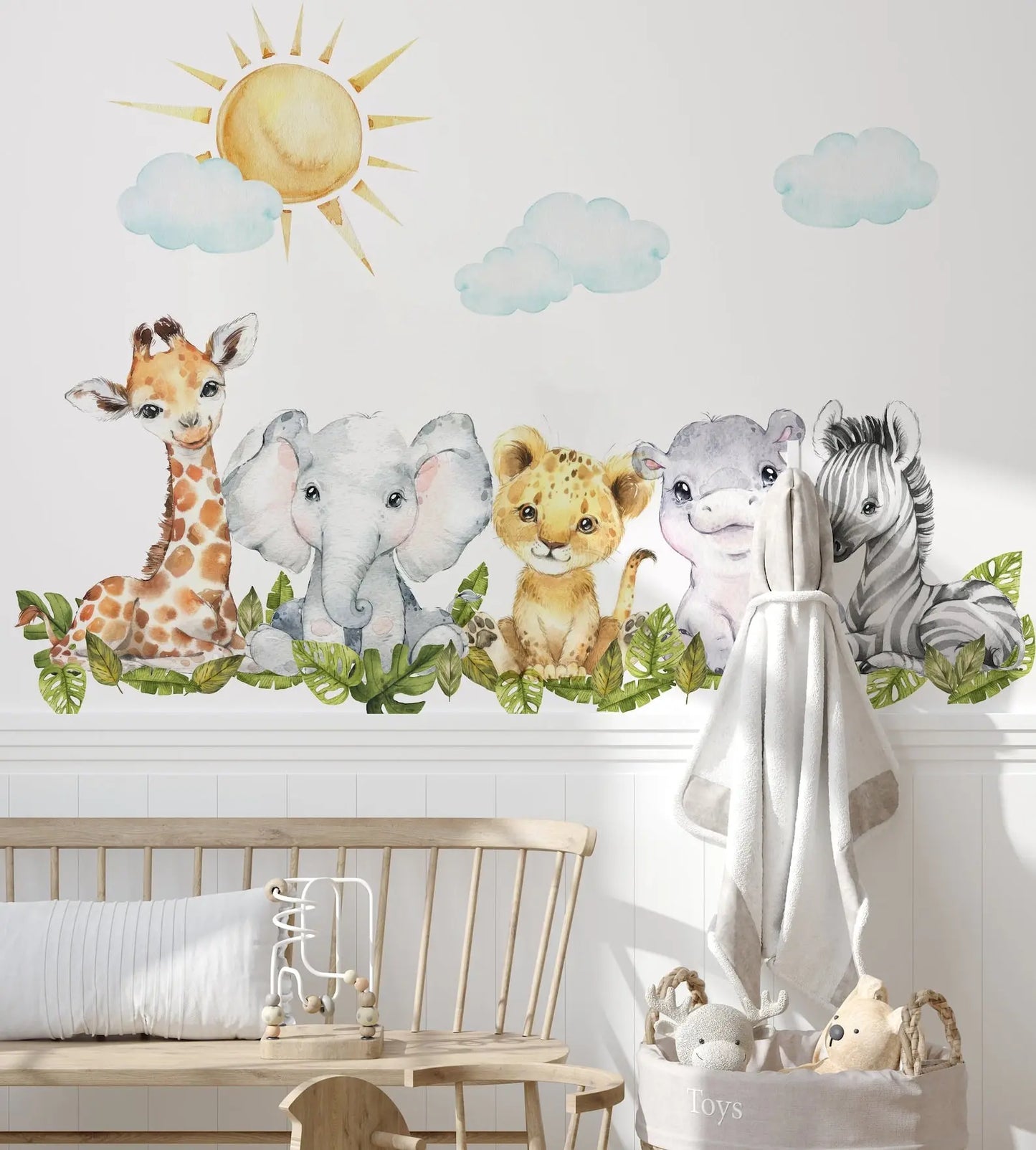 Baby Safari Animals Watercolor Wall Decal | Nursery Mural | Lion Elephant Sticker ClickWalls