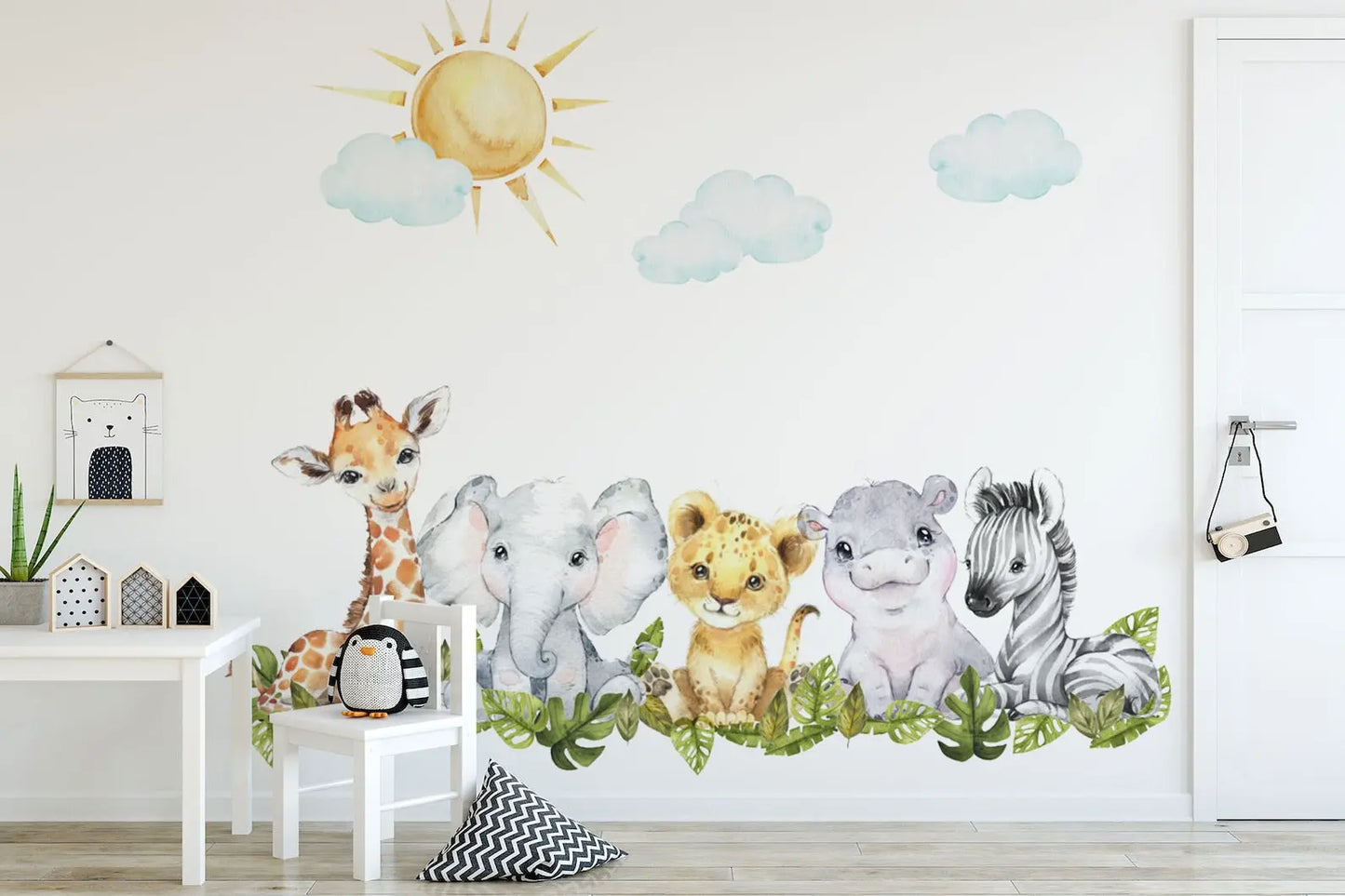 Baby Safari Animals Watercolor Wall Decal | Nursery Mural | Lion Elephant Sticker ClickWalls