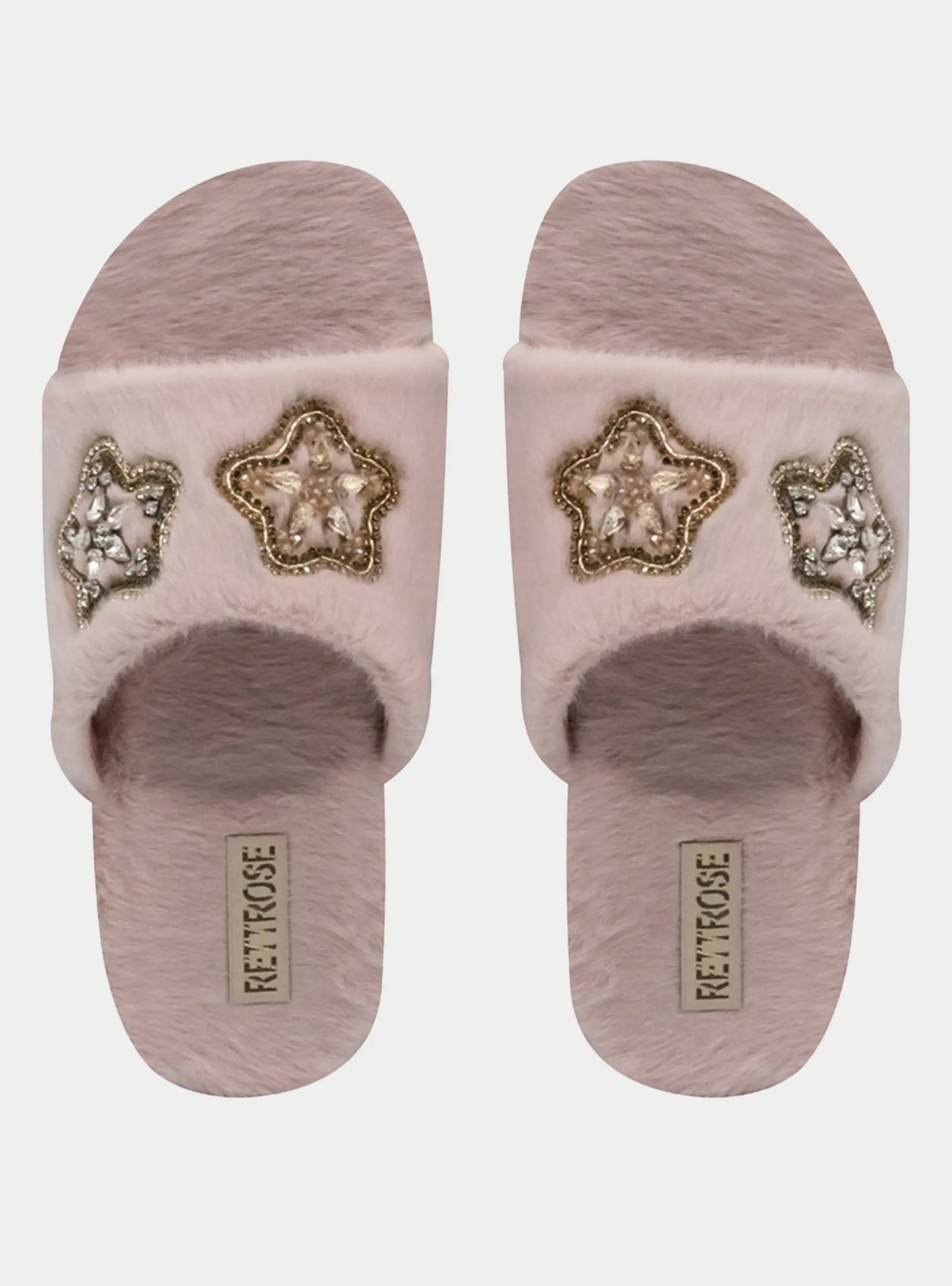 Bailey Pink Luxury Faux Fur Comfortable Diamanté Embellished Women’s Slippers Rettrose