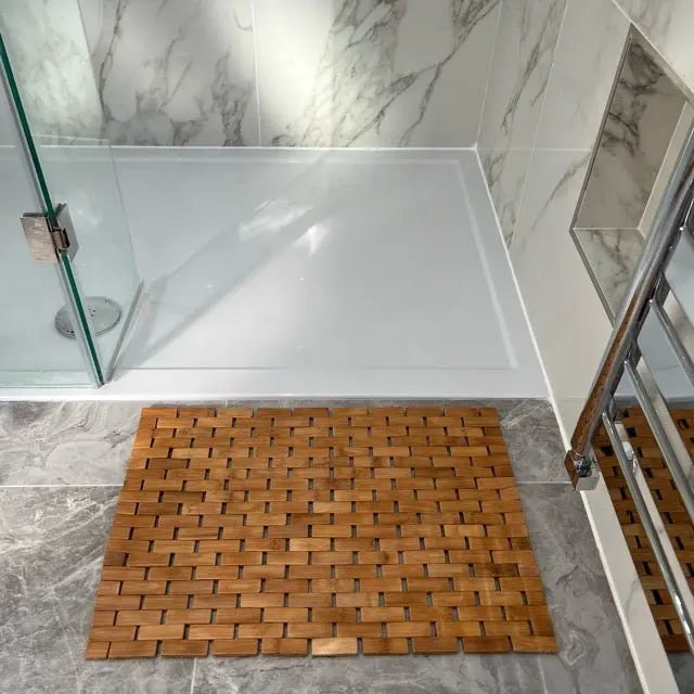 Bamboo Bath Mat - Roll Up Shower Mat, Anti-Slip and Waterproof Bathroom Spa Shower Mat Eco Bath London