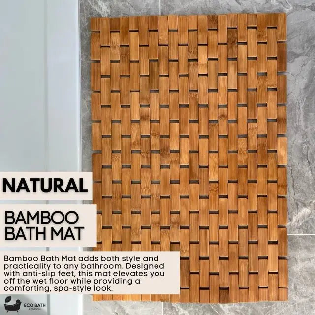Bamboo Bath Mat - Roll Up Shower Mat, Anti-Slip and Waterproof Bathroom Spa Shower Mat Eco Bath London