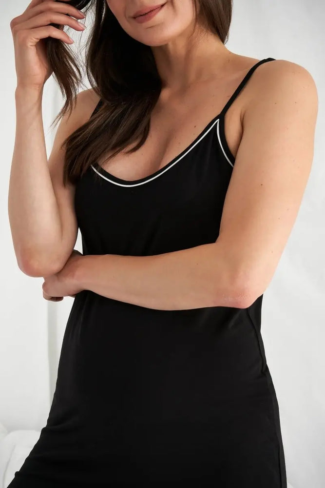 Bamboo Chemise Nightdress in Black Pretty You London