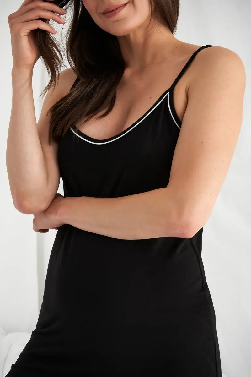 Bamboo Chemise Nightdress in Black Pretty You London