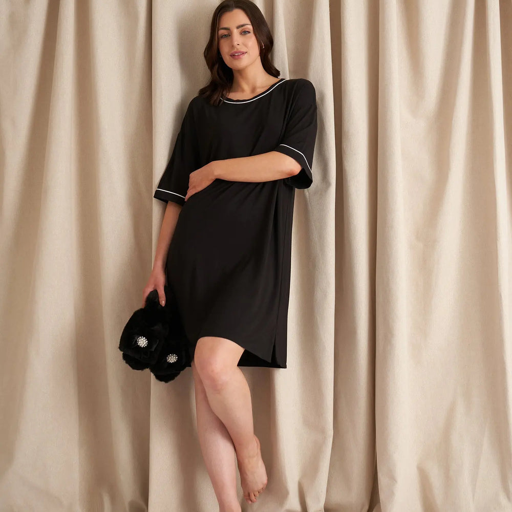 Bamboo Classic Tee Dress in Black Pretty You London