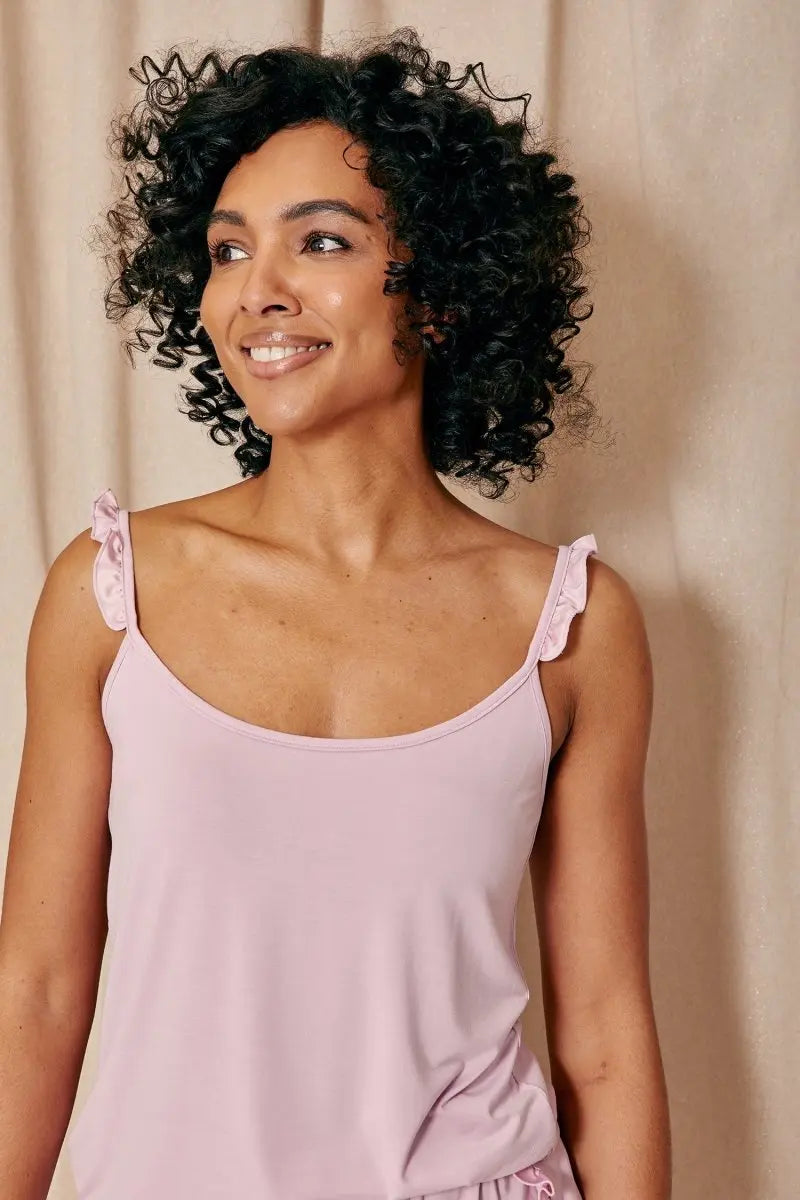 Bamboo Frill Cami Short Pyjama Set in Blush Pretty You London