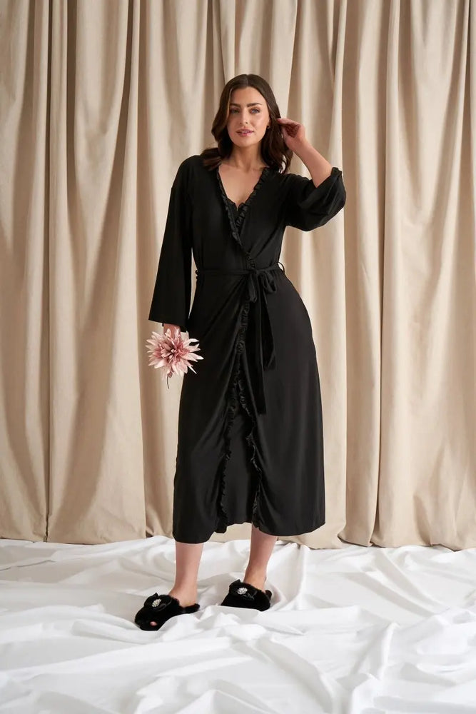 Bamboo Frill Kimono in Black Pretty You London