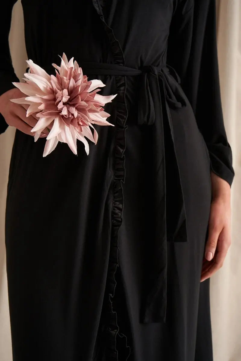 Bamboo Frill Kimono in Black Pretty You London