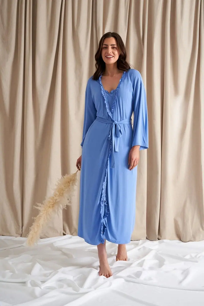 Bamboo Frill Kimono in Cornflower Blue Pretty You London