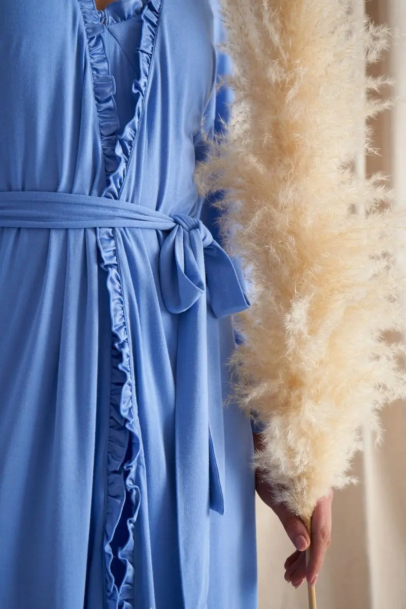 Bamboo Frill Kimono in Cornflower Blue Pretty You London