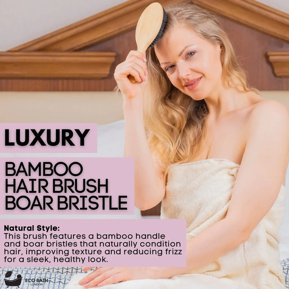 Bamboo Hair Brush with Boar Bristles - Eco-Friendly Detangling Hairbrush for All Hair Types Eco Bath London