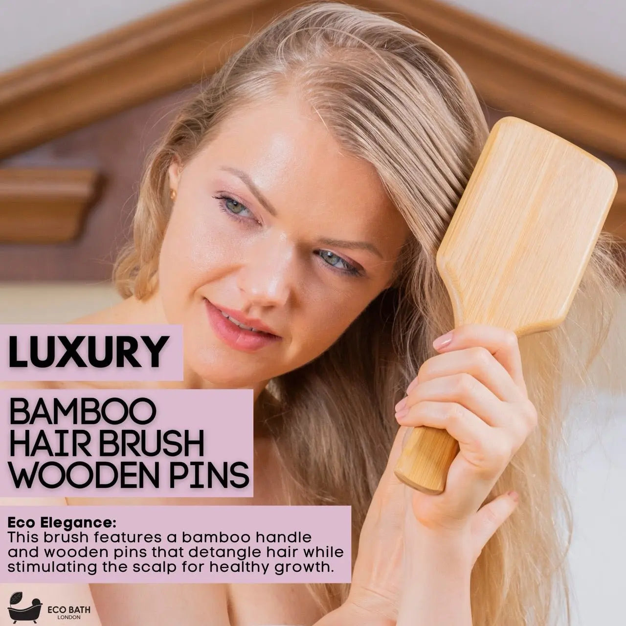 Bamboo Hairbrush with Wooden Pins - Eco-Friendly Paddle Detangler for Long, Thick, and Curly Hair Eco Bath London