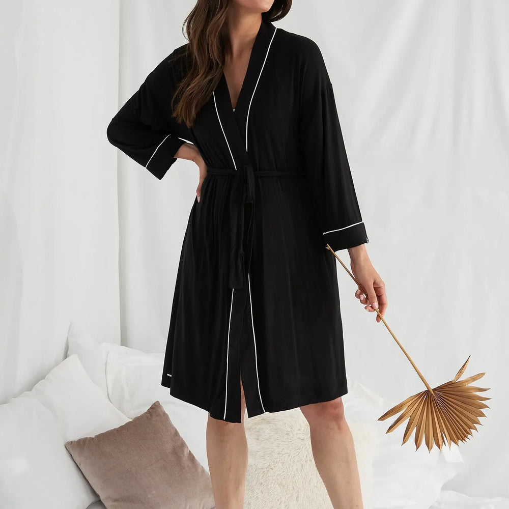 Bamboo Kimono Robe in Black Pretty You London