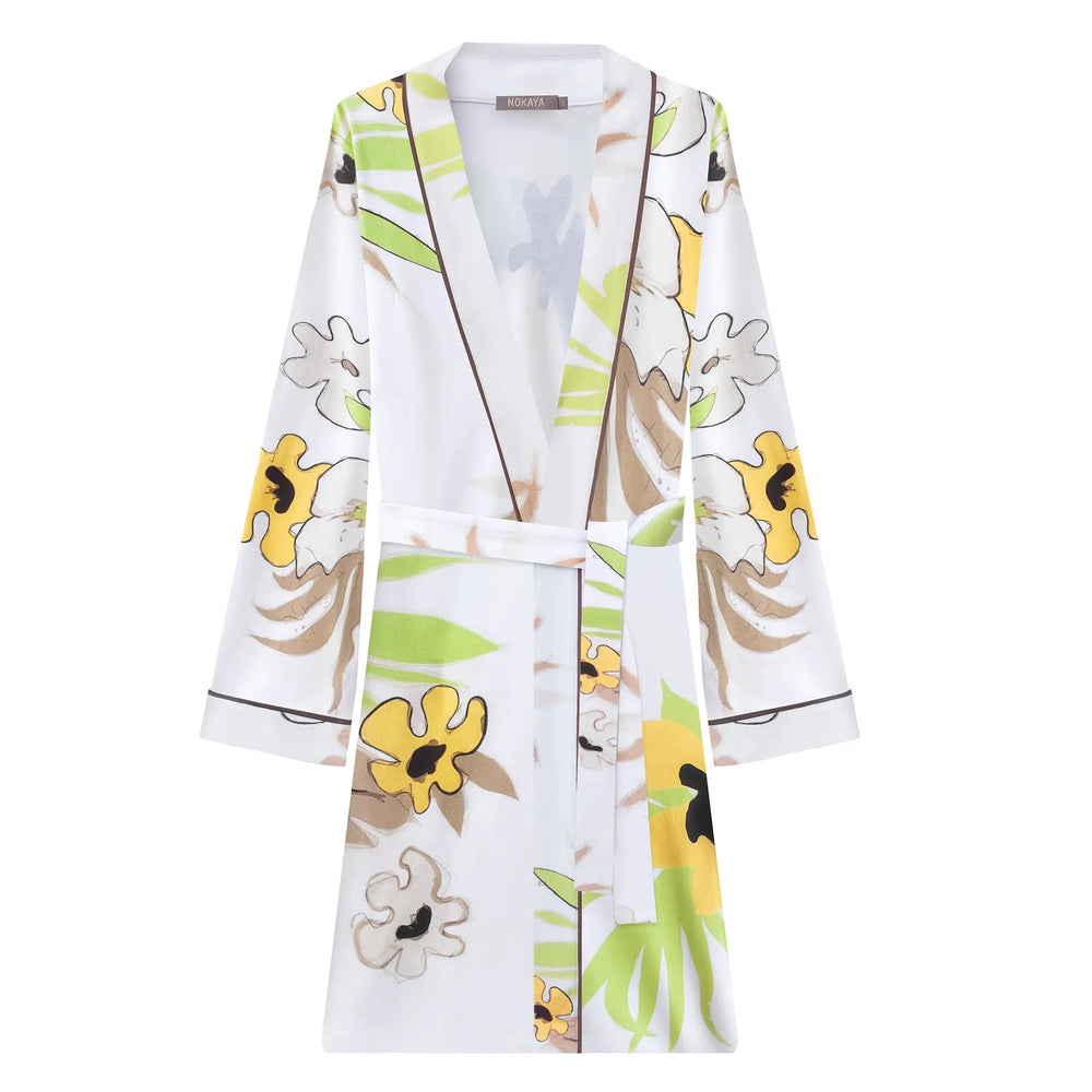 Bamboo Kimono Robe in White Flower NOKAYA