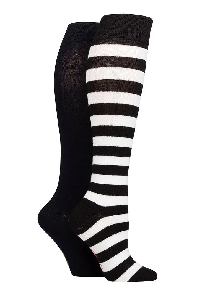 Bamboo Knee High Socks with Smooth Toe Seams Black White Stripe LazyPanda