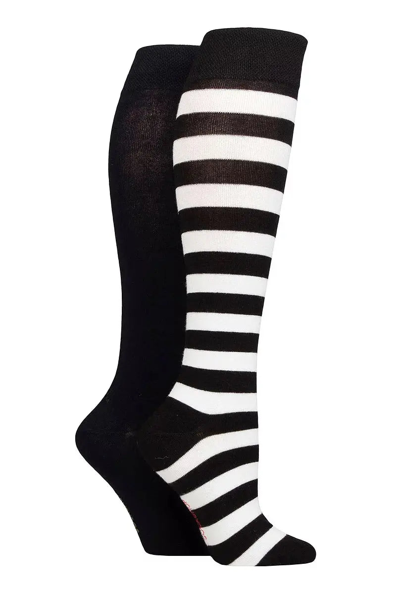 Bamboo Knee High Socks with Smooth Toe Seams Black White Stripe LazyPanda