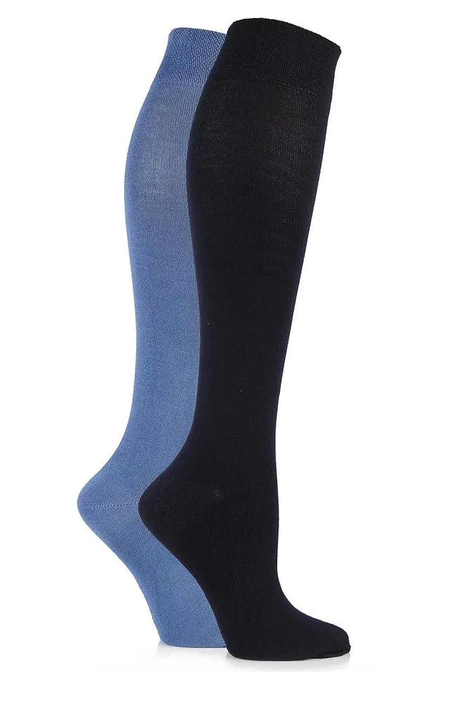 Bamboo Knee High Socks with Smooth Toe Seams Navy LazyPanda