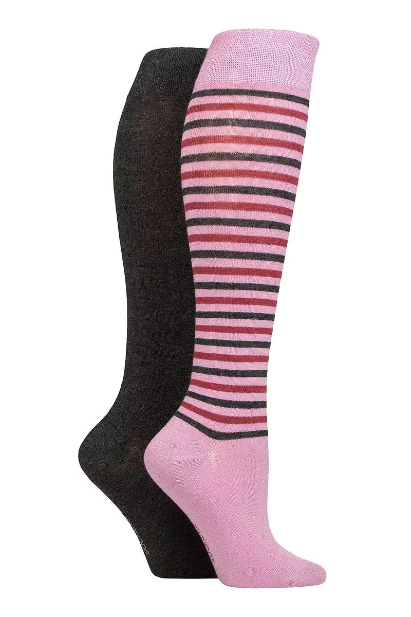 Bamboo Knee High Socks with Smooth Toe Seams Smokey Pink Stripe LazyPanda