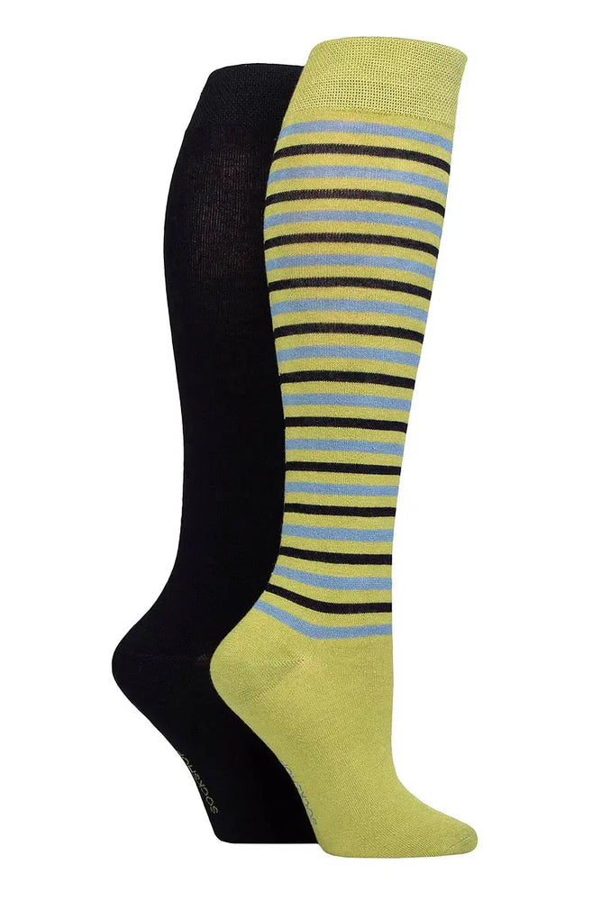 Bamboo Knee High Socks with Smooth Toe Seams Spanish Moss Stripe LazyPanda